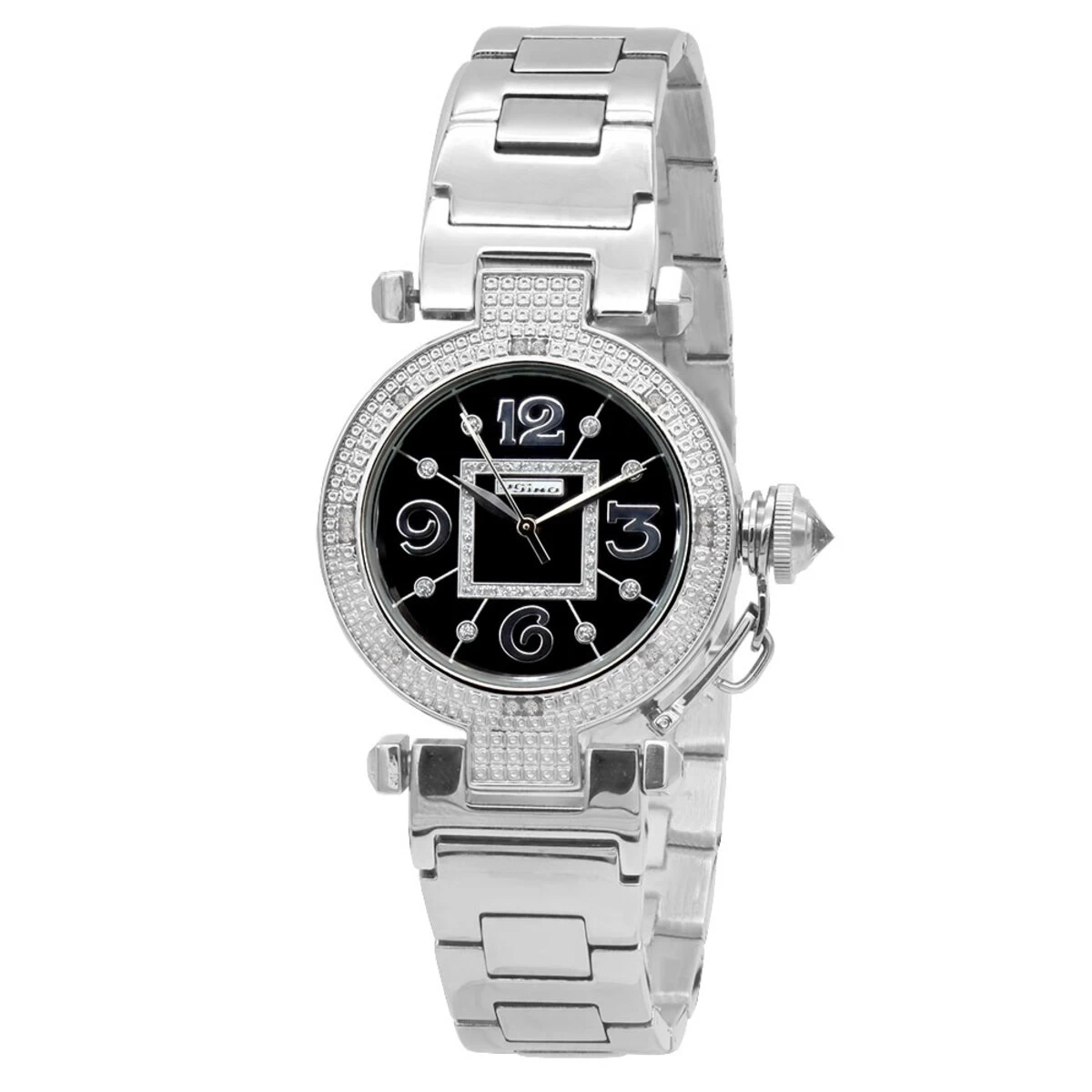 Unique White JoJino Real Diamond Watch For Women 0.12ct Black Dial 1 Unique White JoJino Real Diamond Watch For Women 0.12ct Black Dial