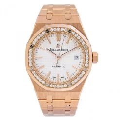 Unisex Diamond Watch Audemars Piguet Royal Oak 18K Gold 37mm White Dial