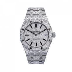 Unisex Diamond Watch Audemars Piguet Royal Oak Selfwinding Silver Tone Dial