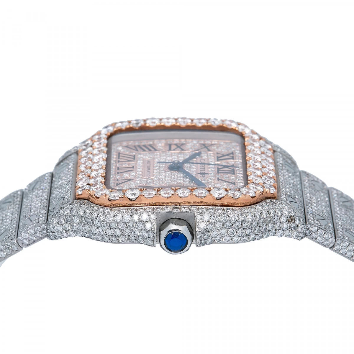 Unisex Diamond Watch Cartier Santos De Cartier 35mm Rose Dial 3 Unisex Diamond Watch Cartier Santos De Cartier 35mm Rose Dial - Image 3