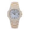 Unisex Diamond Watch Patek Philippe Nautilus 18K Gold 37mm White Dial