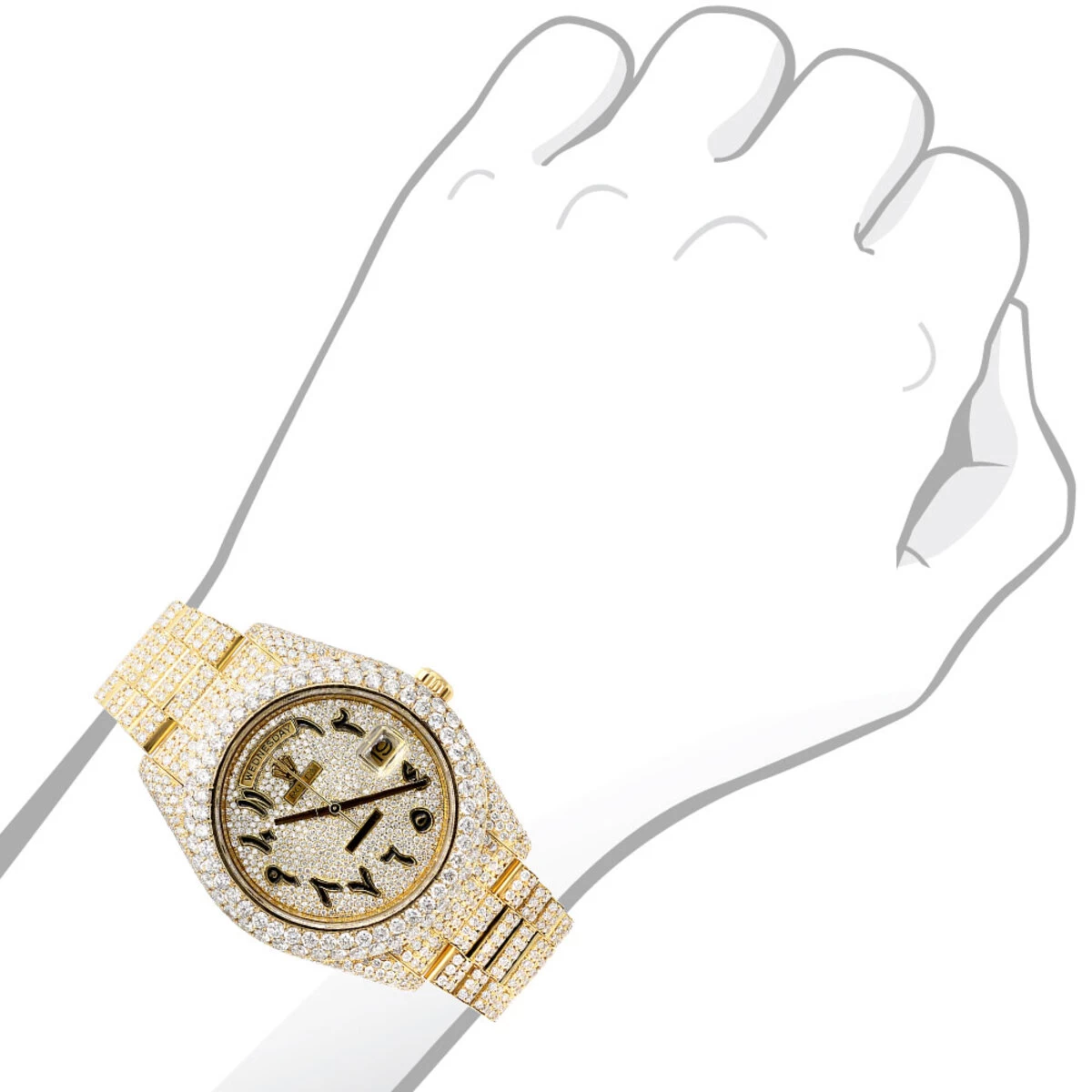 18K Gold Iced-Out Rolex Day-Date Arabic Dial Special Edition Diamond Watch 3 18K Gold Iced-Out Rolex Day-Date Arabic Dial Special Edition Diamond Watch - Image 3