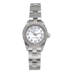 26mm Rolex Diamond Watch For Women White MOP Dial Oyster Perpetual 0.9ct