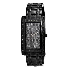 Black JoJino Women's Diamond Watch Rectangular Shape Iced Out Black Dial 0.25ct