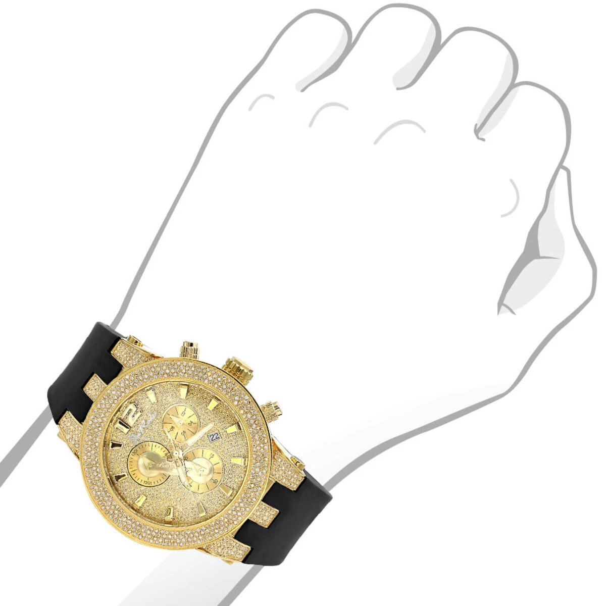 Iced Out Yellow Gold Plated Joe Rodeo Broadway Men's Diamond Watch 5 Carats 3 Iced Out Yellow Gold Plated Joe Rodeo Broadway Men's Diamond Watch 5 Carats - Image 3