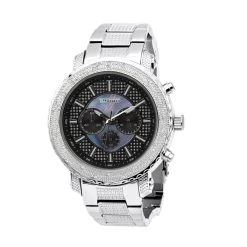 JoJino Chronograph Large Men's Diamond Watch 0.25ct Iced Out Black Blue MOP Dial