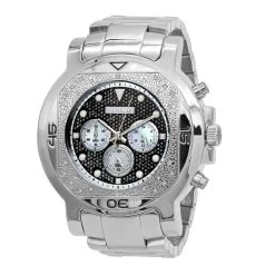 JoJino Chronograph Large Men's Diamond Watch 0.25ct Iced Out Black Dial
