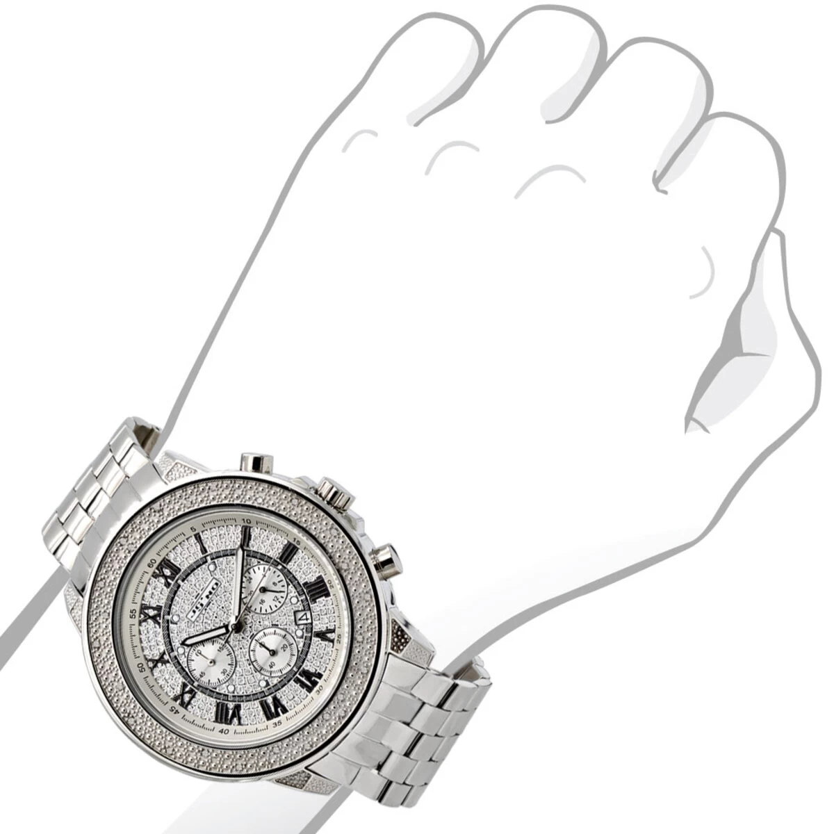 JoJino Chronograph Large Men's Diamond Watch 0.25ct Roman Numerals Iced Out Dial 3 JoJino Chronograph Large Men's Diamond Watch 0.25ct Roman Numerals Iced Out Dial - Image 3