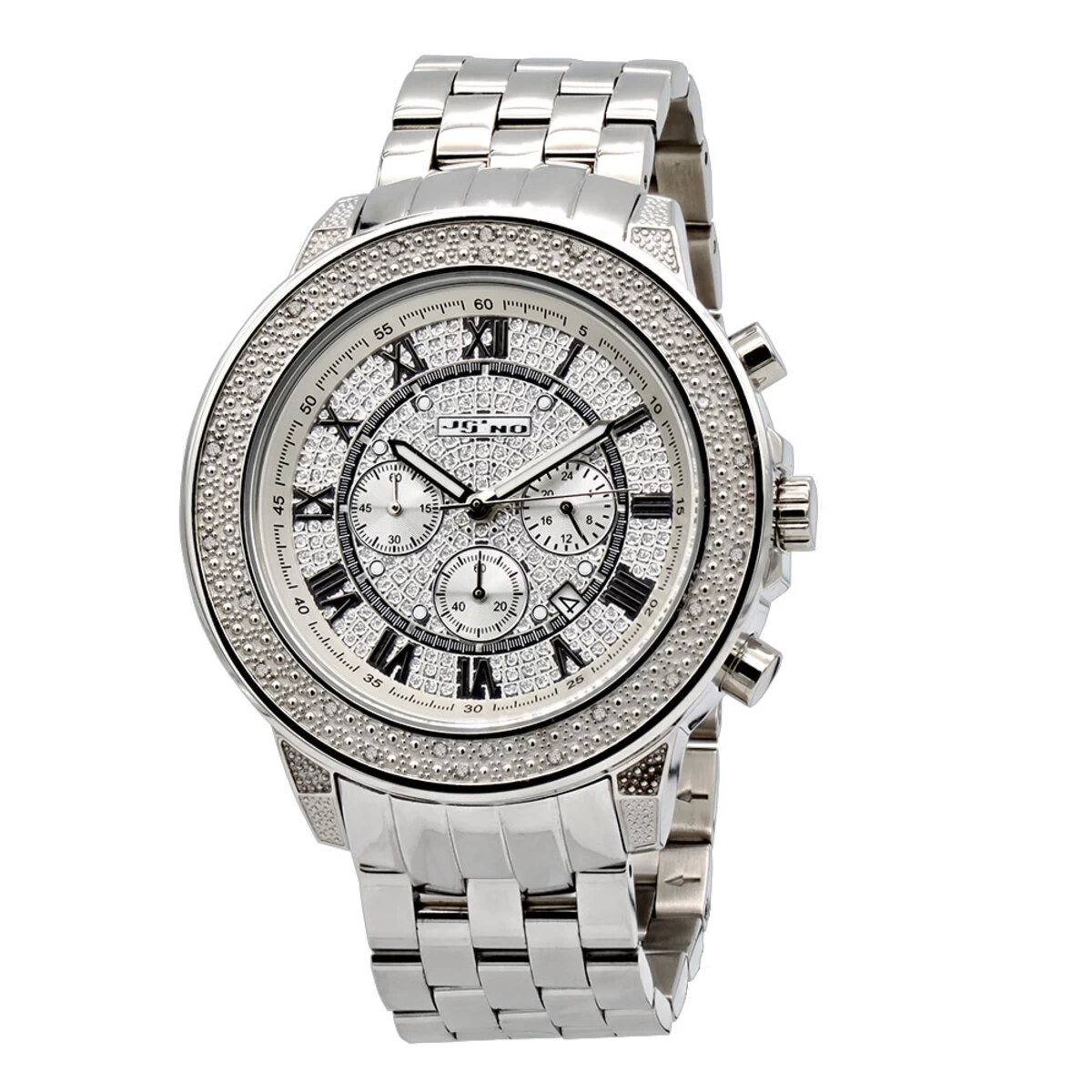 JoJino Chronograph Large Men's Diamond Watch 0.25ct Roman Numerals Iced Out Dial 1 JoJino Chronograph Large Men's Diamond Watch 0.25ct Roman Numerals Iced Out Dial