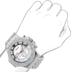 JoJino Large Men's Diamond Watch 0.25ct Iced Out White MOP Dial Chronograph -Watch Store watches jojino large mens diamond watch 025ct iced out white mop dial chronograph 968742 bod