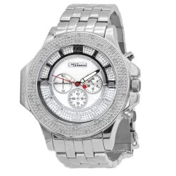 JoJino Large Men's Diamond Watch 0.25ct Iced Out White MOP Dial Chronograph