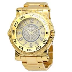JoJino Large Men's Diamond Watch 0.25ctw Iced Out Yellow Dial W Chronograph