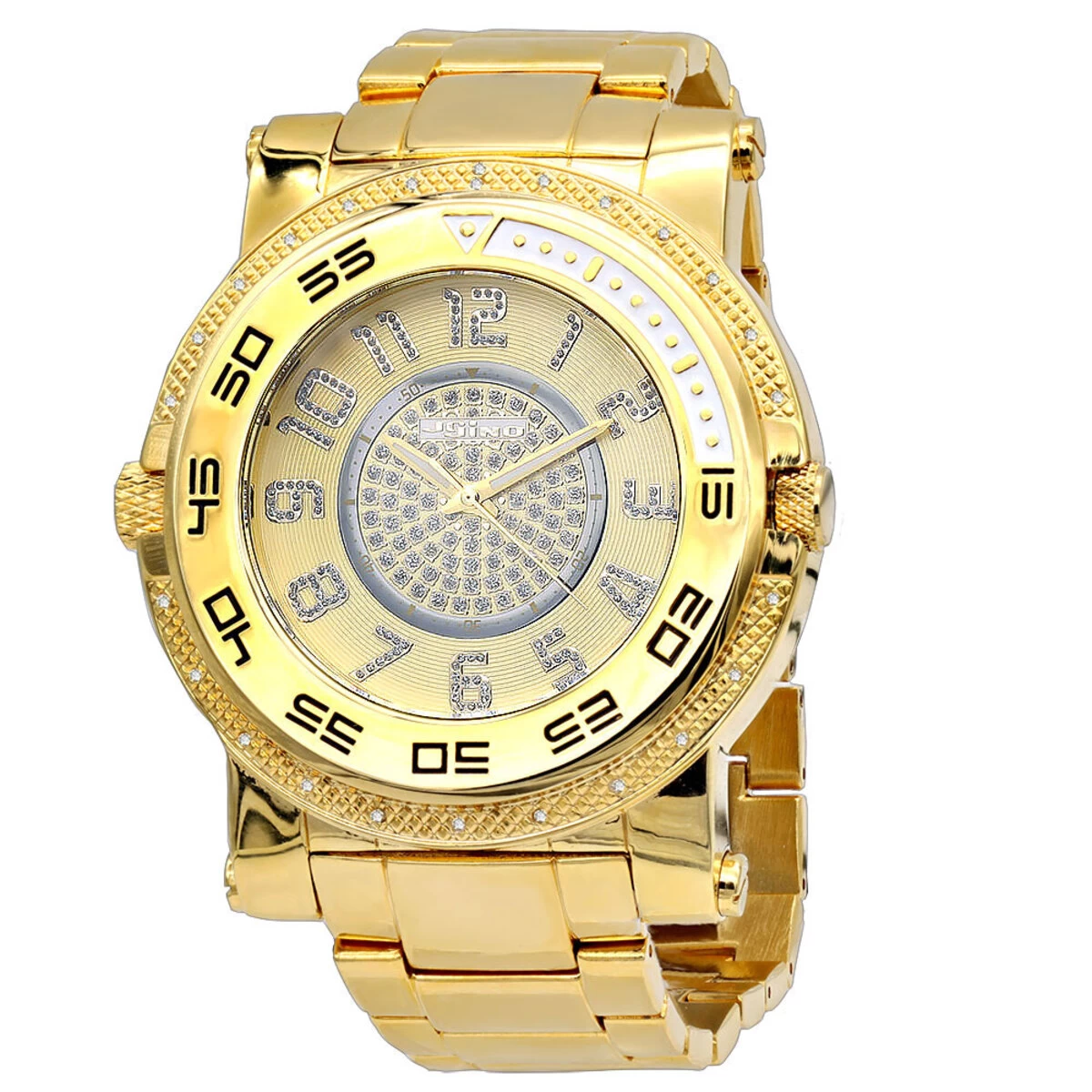 JoJino Large Men's Diamond Watch 0.25ctw Iced Out Yellow Dial W Chronograph 1 JoJino Large Men's Diamond Watch 0.25ctw Iced Out Yellow Dial W Chronograph