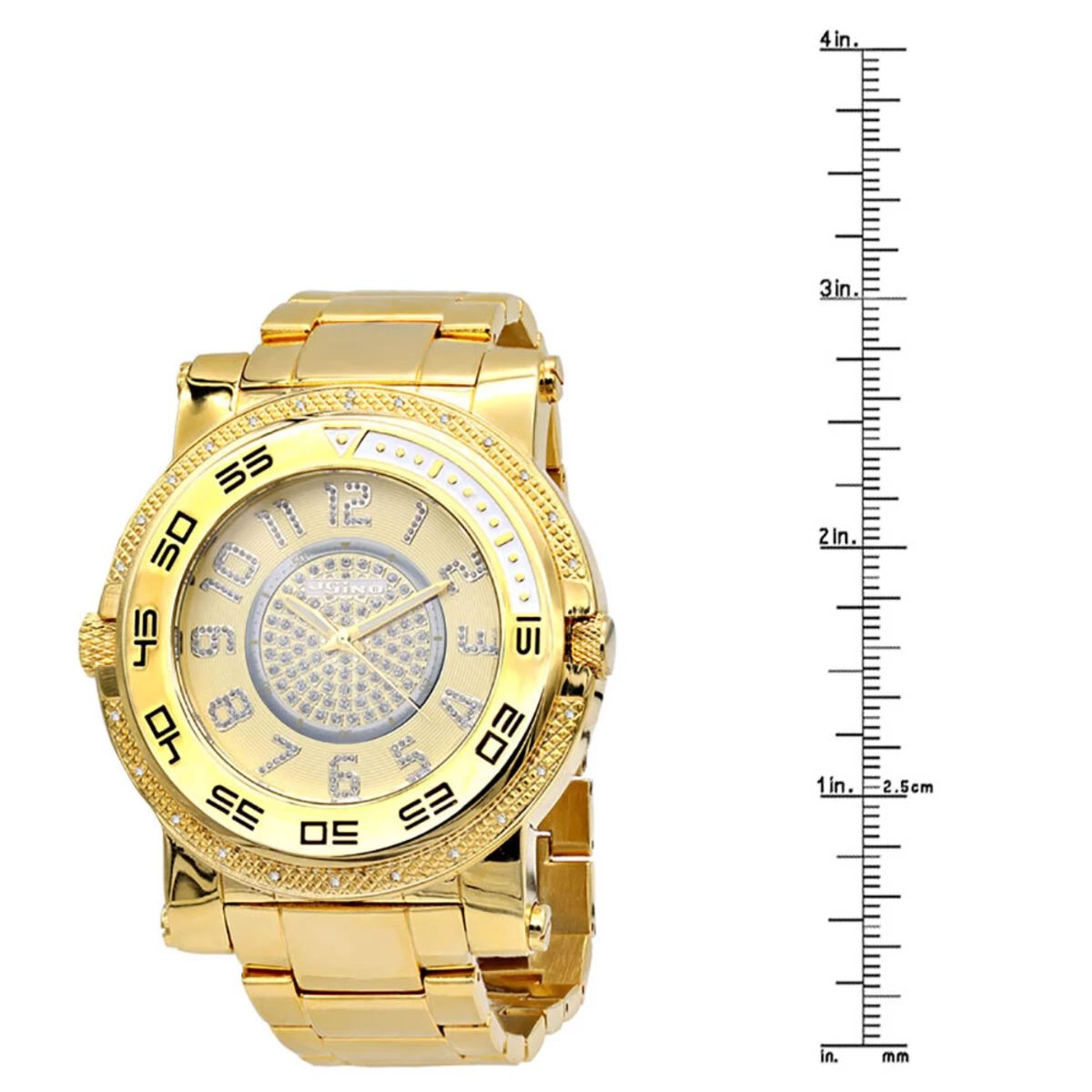 JoJino Large Men's Diamond Watch 0.25ctw Iced Out Yellow Dial W Chronograph 4 JoJino Large Men's Diamond Watch 0.25ctw Iced Out Yellow Dial W Chronograph - Image 4