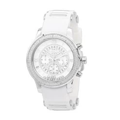 White Jojino Men's Diamond Watch Floating Stones Rubber Band Chronograph 0.25ct