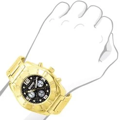 Large Men's Diamond Watch Jojino Chronograph Iced Out Black Dial Yellow Gold Pltd -Watch Store watches large mens diamond watch jojino chronograph iced out black dial yellow gold pltd 968751 bod