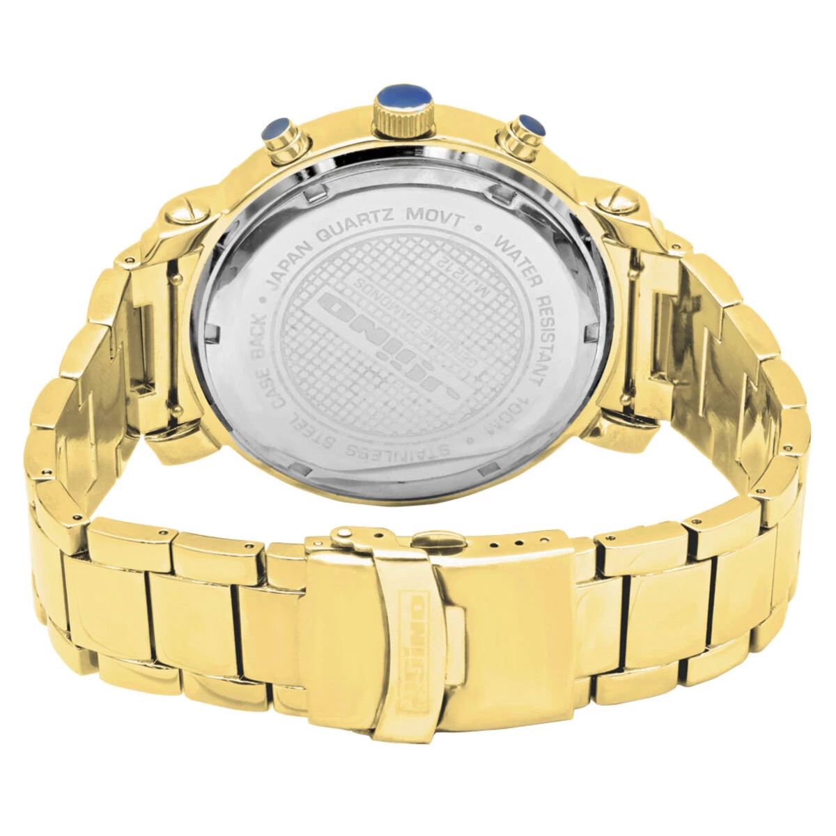Large Men's Diamond Watch Yellow Gold Pltd JoJino Chronograph White MOP Dial 2 Large Men's Diamond Watch Yellow Gold Pltd JoJino Chronograph White MOP Dial - Image 2