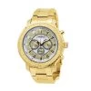 Large Men's Diamond Watch Yellow Gold Pltd JoJino Chronograph White MOP Dial