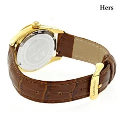 Luxurman Matching His & Hers Yellow Gold Plated Diamond Watch Set With Leather Band 9 Luxurman Matching His & Hers Yellow Gold Plated Diamond Watch Set With Leather Band -Watch Store watches luxurman matching his hers yellow gold plated diamond watches leather band backwh