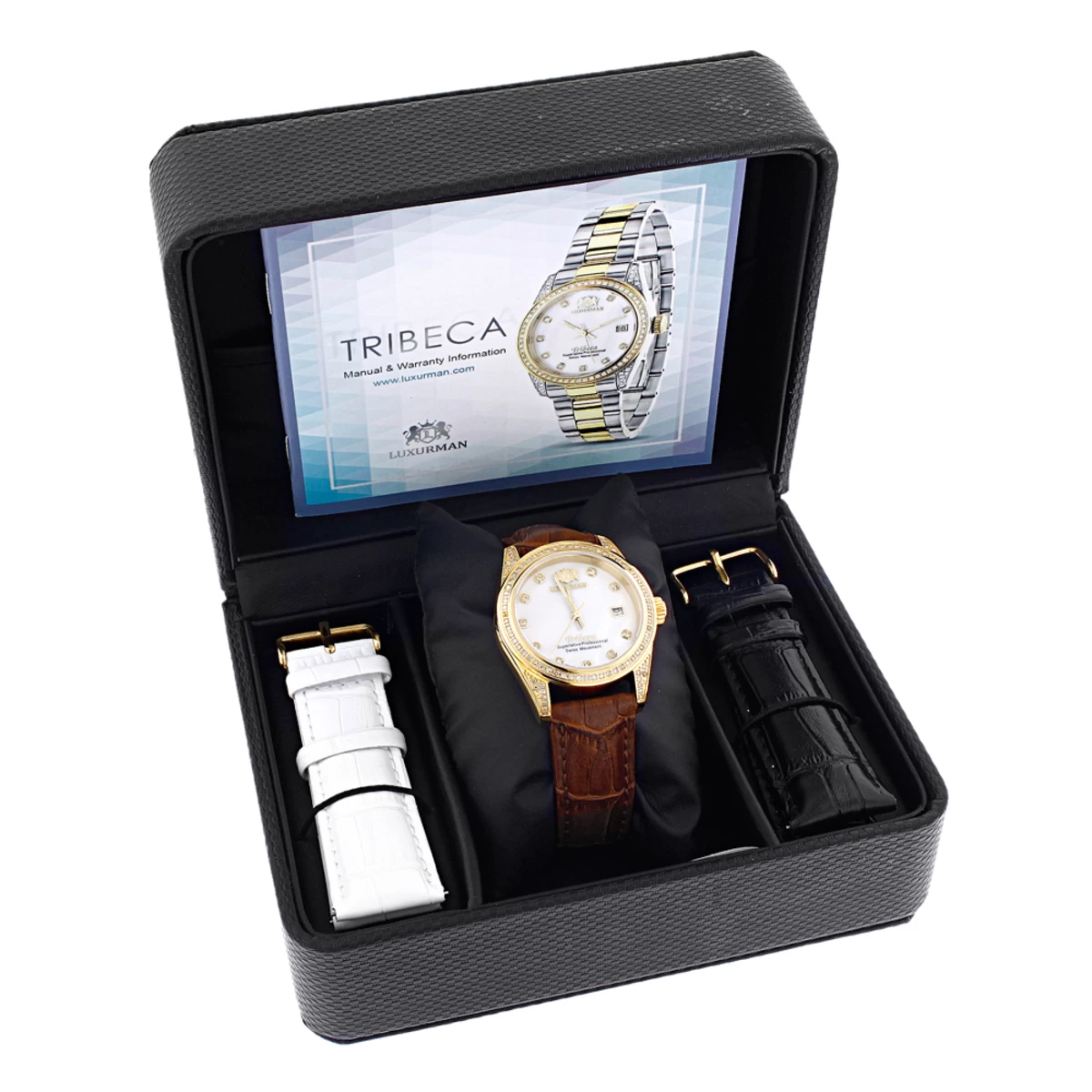 Luxurman Matching His & Hers Yellow Gold Plated Diamond Watch Set With Leather Band 6 Luxurman Matching His & Hers Yellow Gold Plated Diamond Watch Set With Leather Band - Image 6