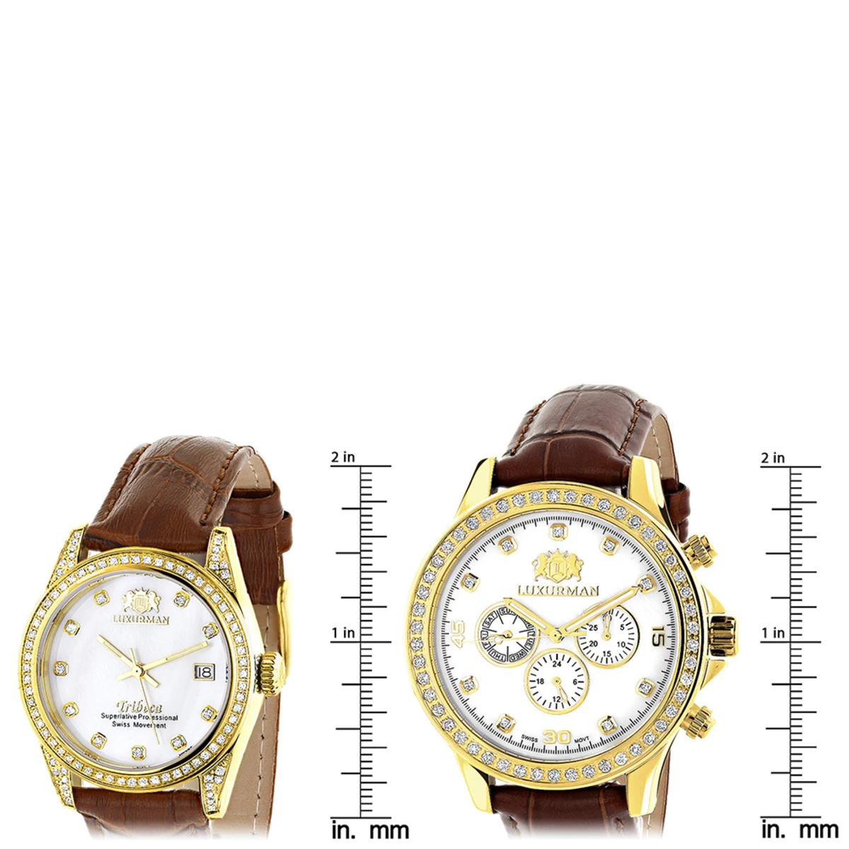 Luxurman Matching His & Hers Yellow Gold Plated Diamond Watch Set With Leather Band 7 Luxurman Matching His & Hers Yellow Gold Plated Diamond Watch Set With Leather Band - Image 7