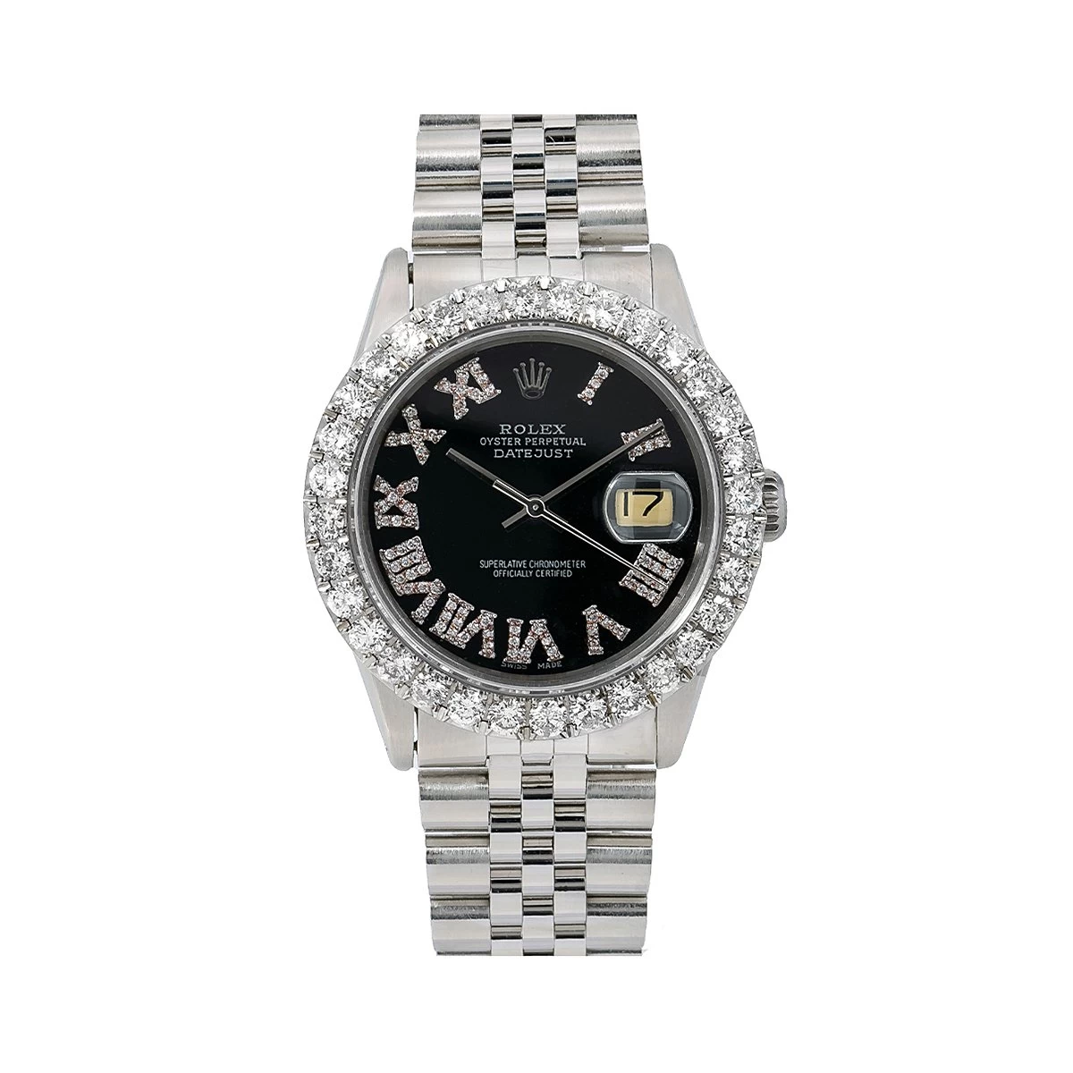 Men's Rolex Oyster Perpetual Datejust Watch 36mm Black Diamond Dial 3.25Ct 1 Men's Rolex Oyster Perpetual Datejust Watch 36mm Black Diamond Dial 3.25Ct