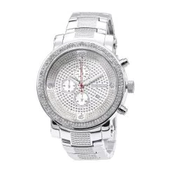Oversized JoJino Diamond Watch For Men With Chronograph 0.12ct Iced Out Silver Dial