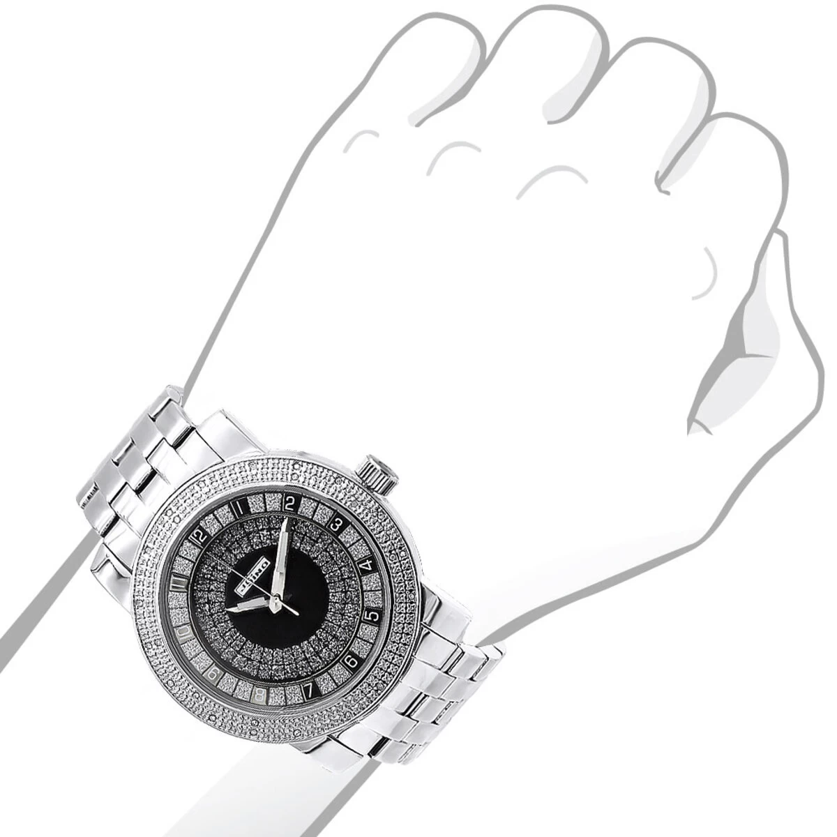 Oversized JoJino Genuine Diamond Watch For Men Black Dial 0.25ct Metal Band 3 Oversized JoJino Genuine Diamond Watch For Men Black Dial 0.25ct Metal Band - Image 3