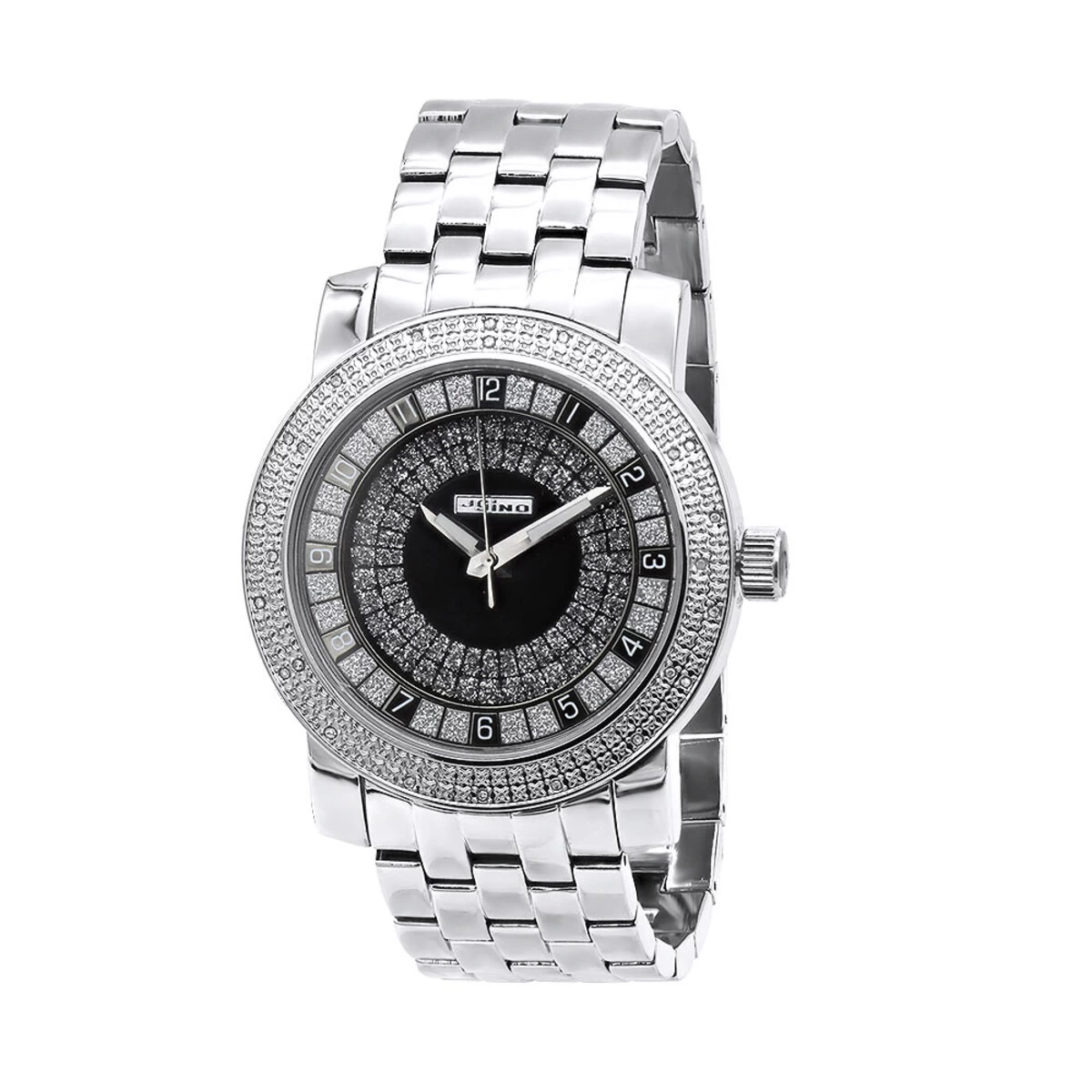 Oversized JoJino Genuine Diamond Watch For Men Black Dial 0.25ct Metal Band 1 Oversized JoJino Genuine Diamond Watch For Men Black Dial 0.25ct Metal Band