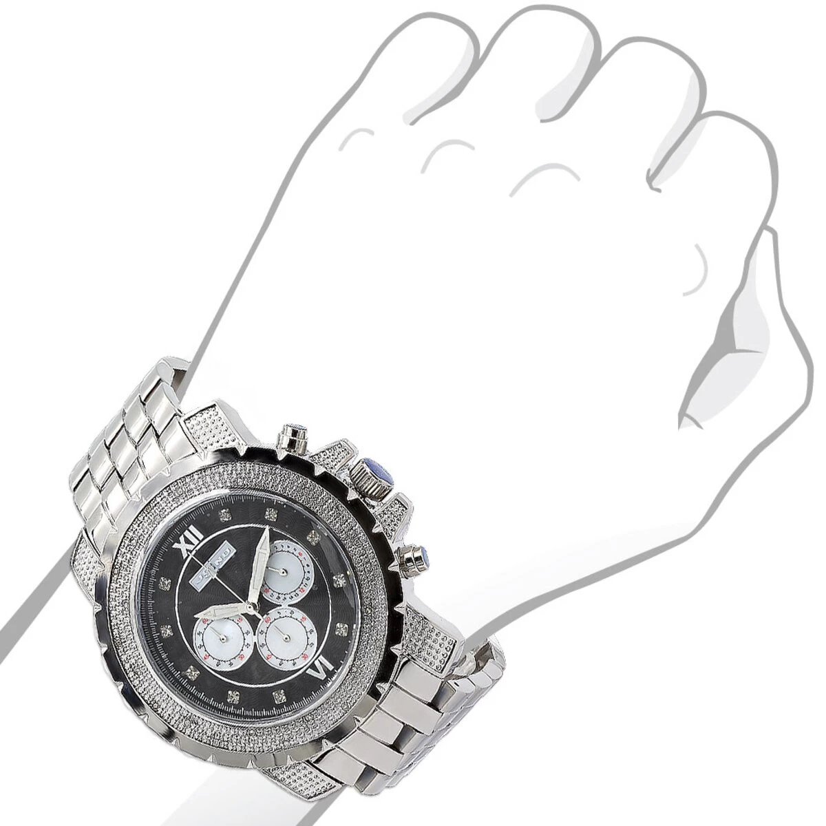 Oversized JoJino Men's Diamond Watch 0.25ct Roman Numerals Black Dial With Subdials 3 Oversized JoJino Men's Diamond Watch 0.25ct Roman Numerals Black Dial With Subdials - Image 3