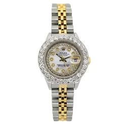 Rolex Datejust Diamond Watch For Women 2ct Diamond Bezel & White Dial Gold