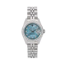 Rolex Oyster Perpetual Lady Datejust Diamond Bezel Watch 26mm Blue Dial 0.9ct