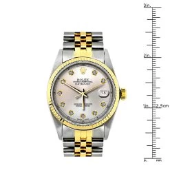 Two Tone Rolex Datejust Men's Diamond Watch Stainless Steel Yellow Gold SIlver Dial -Watch Store watches two tone rolex datejust mens diamond watch stainless steel 18k yellow gold ruler
