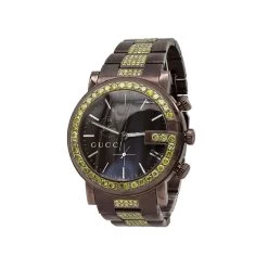 Unique Brown 101M G-Chrono Gucci Yellow Diamond Watch For Men 6 Carats YA101341