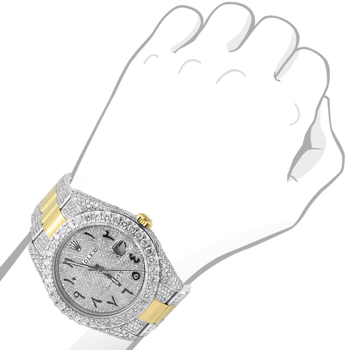 Unique Men's Rolex Diamond Datejust Watch 41mm Arabic Numbers Iced Out Dial 18K Gold & Steel 3 Unique Men's Rolex Diamond Datejust Watch 41mm Arabic Numbers Iced Out Dial 18K Gold & Steel - Image 3