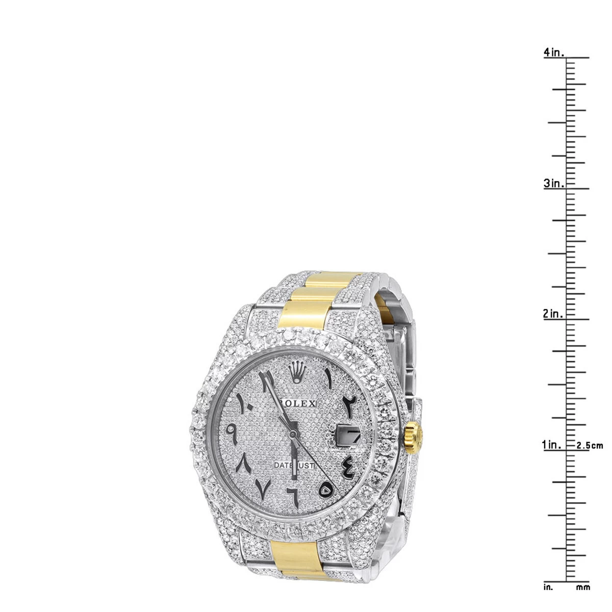 Unique Men's Rolex Diamond Datejust Watch 41mm Arabic Numbers Iced Out Dial 18K Gold & Steel 4 Unique Men's Rolex Diamond Datejust Watch 41mm Arabic Numbers Iced Out Dial 18K Gold & Steel - Image 4