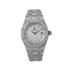 White Dial 33mm Audemars Piguet Royal Oak Ladies Diamond Watch 11.75ct
