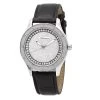 White JoJino Diamond Watch For Women Black Leather Band 0.12ct Iced Out Dial