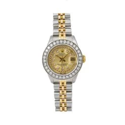 Women's Diamond Rolex Datejust Watch 26mm Champagne Dial Two Tone Jubilee Bracelet