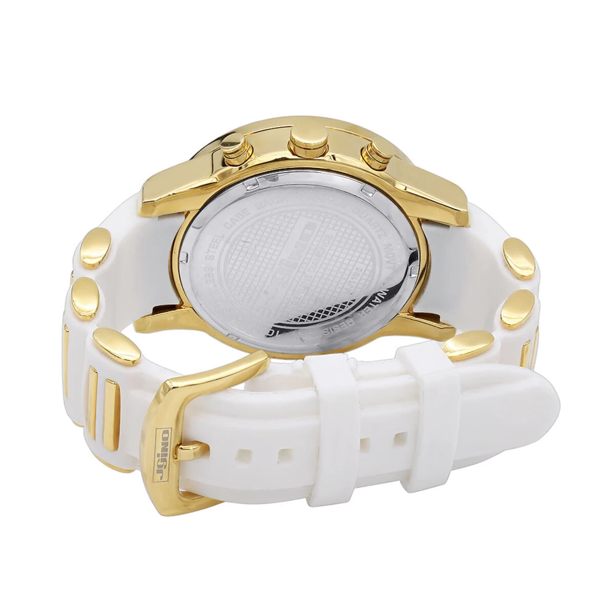Yellow Gold Plt Jojino Men's Diamond Watch W White Rubber Band Chronograph 2 Yellow Gold Plt Jojino Men's Diamond Watch W White Rubber Band Chronograph - Image 2