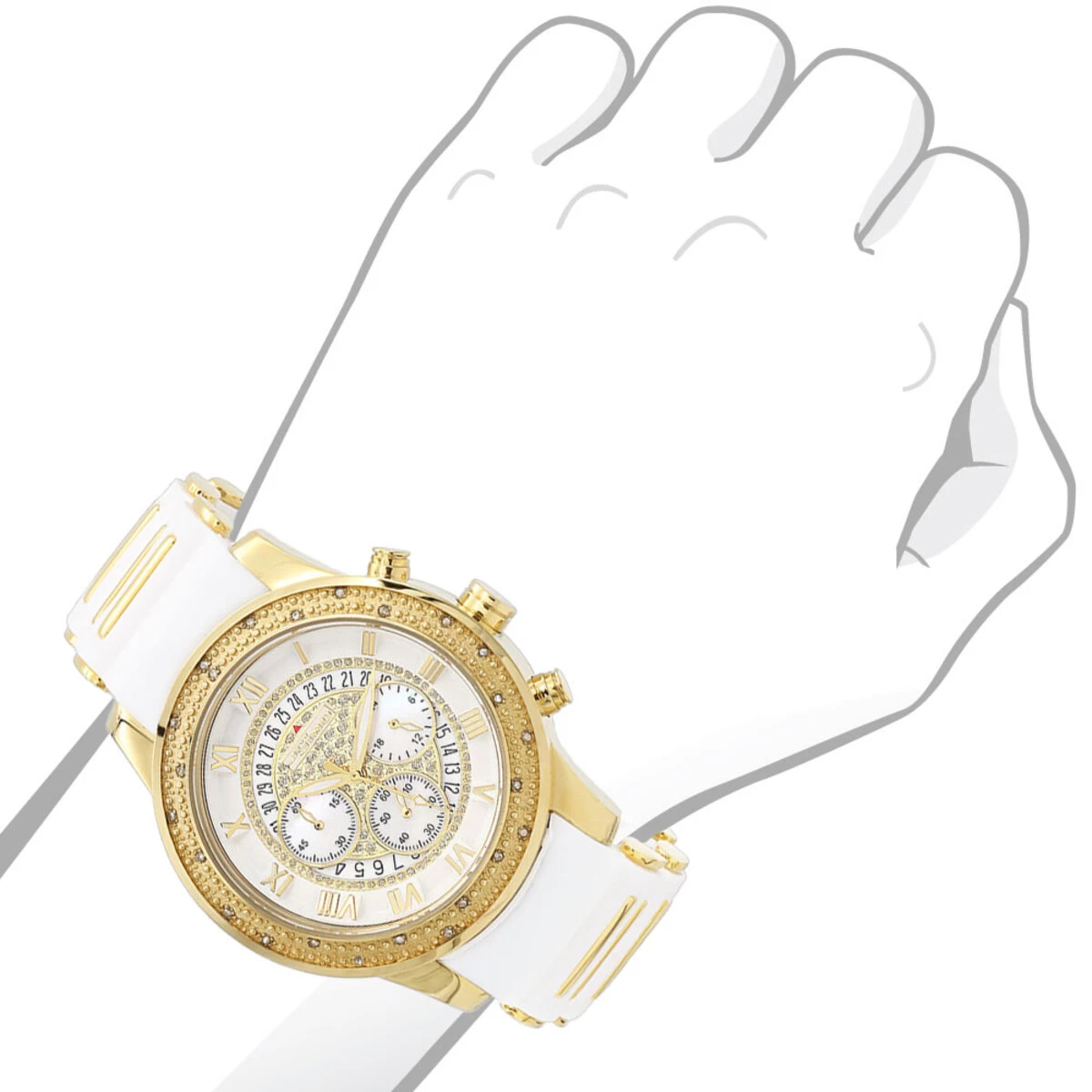 Yellow Gold Plt Jojino Men's Diamond Watch W White Rubber Band Chronograph 3 Yellow Gold Plt Jojino Men's Diamond Watch W White Rubber Band Chronograph - Image 3