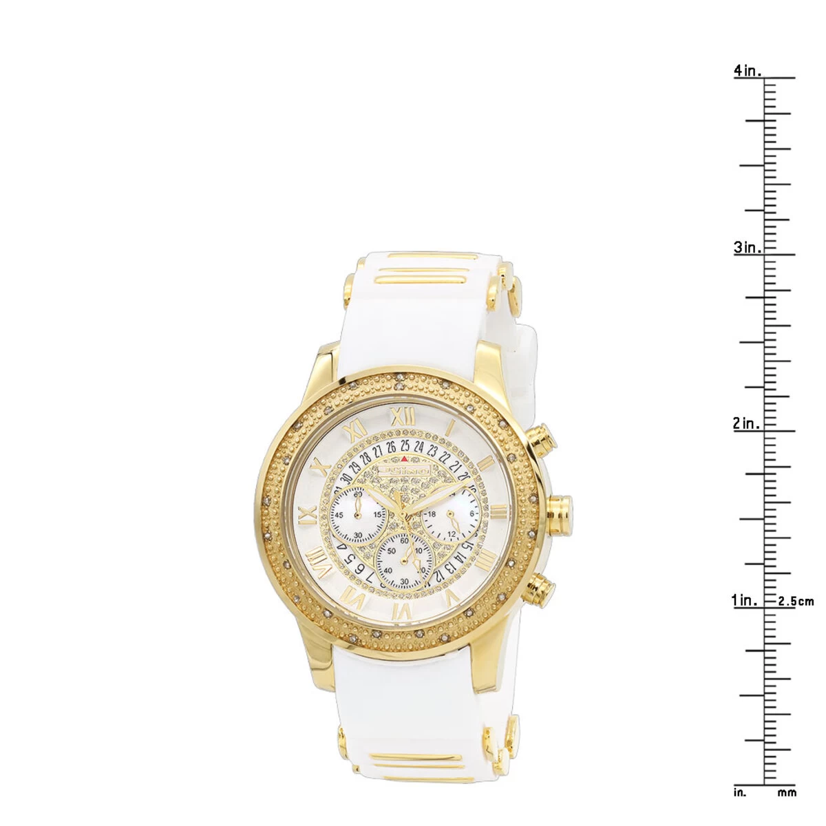 Yellow Gold Plt Jojino Men's Diamond Watch W White Rubber Band Chronograph 4 Yellow Gold Plt Jojino Men's Diamond Watch W White Rubber Band Chronograph - Image 4