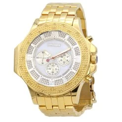 Yellow JoJino Chronograph Large Men's Diamond Watch 0.25ct White MOP Dial & Subdials
