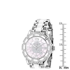 White Ceramic Women's Diamond Watch 1.25ct Pink MOP Luxurman Galaxy -Watch Store white ceramic womens diamond watch 125ct pink mop luxurman galaxy ruler