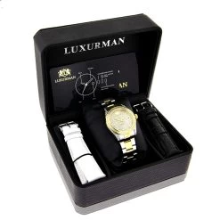 Women's White Yellow Gold Pltd Diamond Watch Two Tone Luxurman Tribeca 1.5ct -Watch Store white yellow gold plated watch two tone womens luxurman tribeca 15ctbox