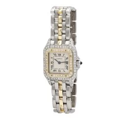 Women's Cartier Panthere Mini 18K Gold Steel Vintage Diamond Watch 22mm 1ct