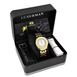 Women's Diamond Watch 0.25ct Yellow Gold Plated Luxurman -Watch Store womens diamond watch 025ct yellow gold luxurman 4