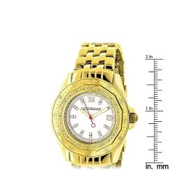 Women's Diamond Watch 0.25ct Yellow Gold Plated Luxurman -Watch Store womens diamond watch 025ct yellow gold luxurman ruler