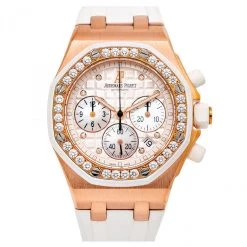 Women's Diamond Watch Audemars Piguet Royal Oak Chronograph 37mm Silver Tone Dial