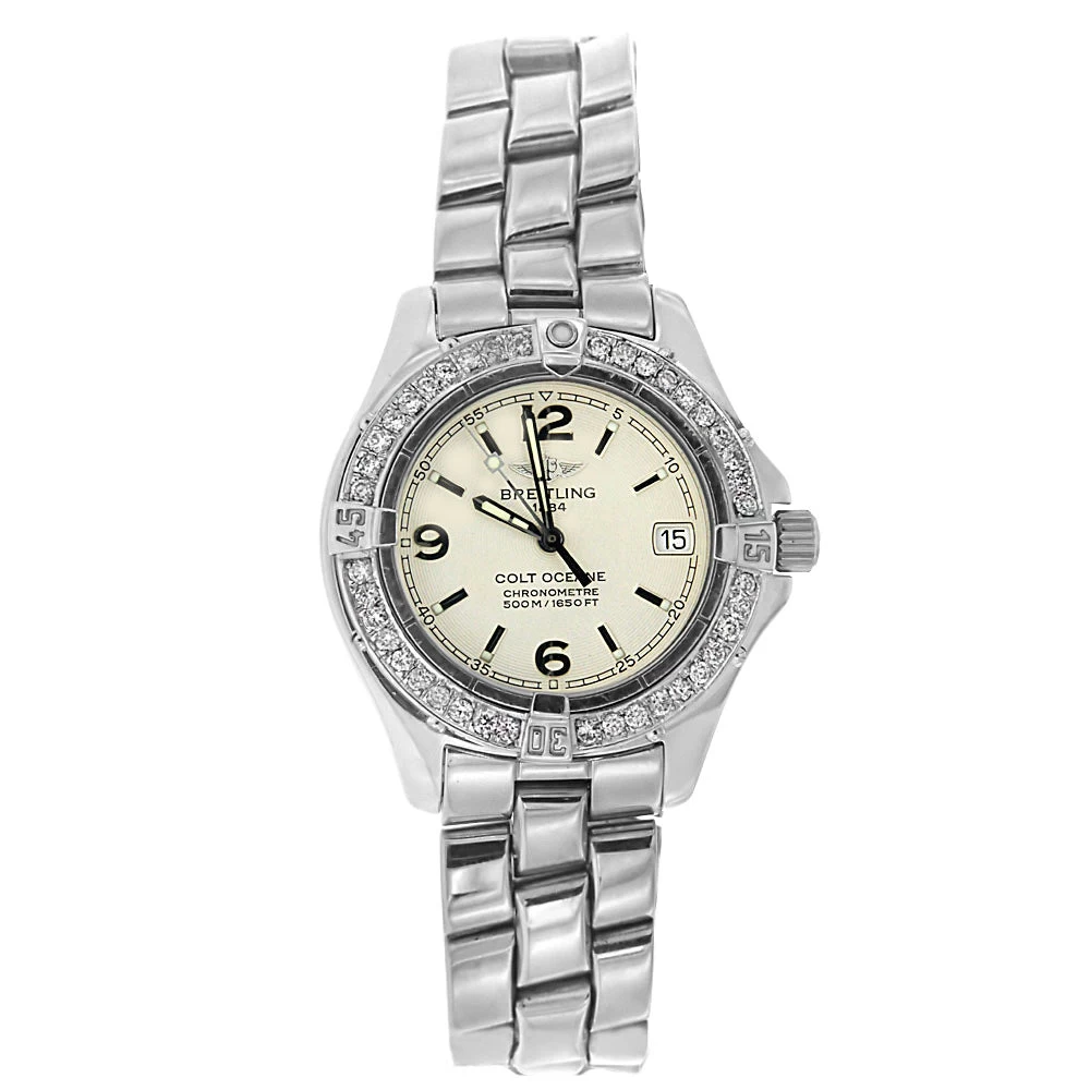 Women's Diamond Watch Breitling Colt Oceane 33mm Beige Dial 1 Women's Diamond Watch Breitling Colt Oceane 33mm Beige Dial